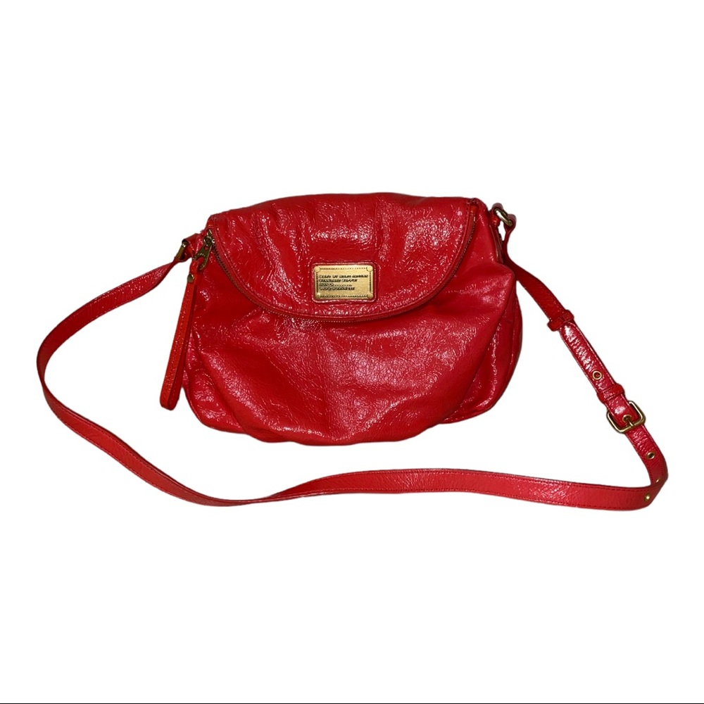 Marc Jacobs Q Crossbody Patent Coral Vibrant Bag Adjustable Strap Convertible